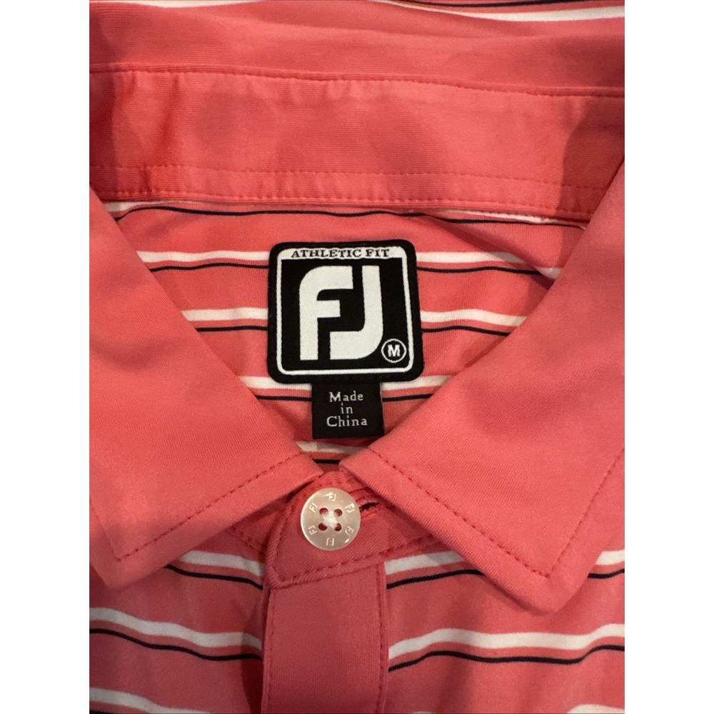 Footjoy Polo Shirt Mens M PINK/BLUE STRIPE SS Golf Performance ATHLETIC FIT - Picture 15 of 16